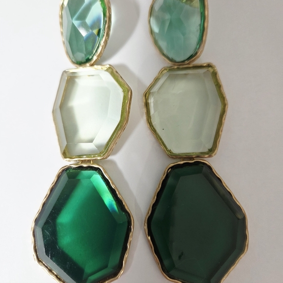 NWOT Fashion Couture Chunky Earrings Green 4 Inches Long - Picture 4 of 4